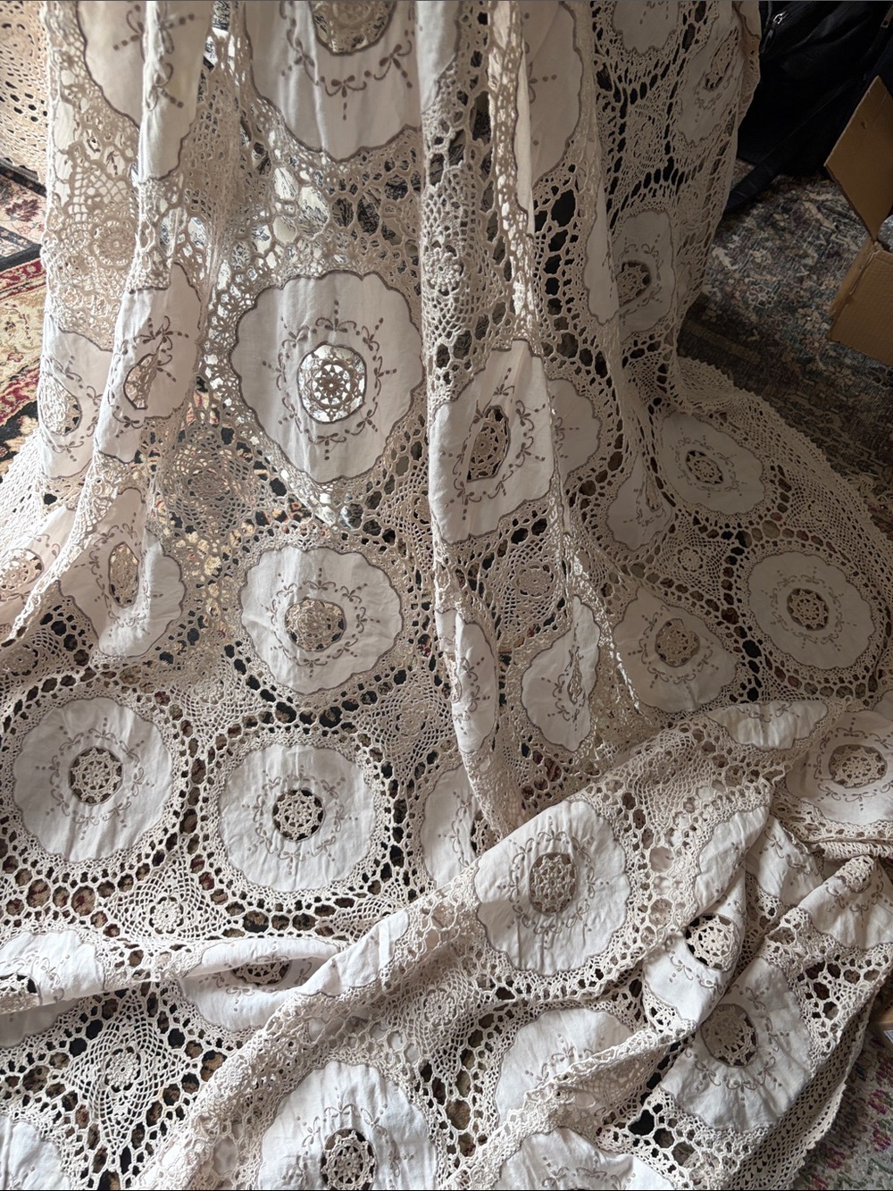 Cream Crochet Lace Mattress Cover - Unbranded